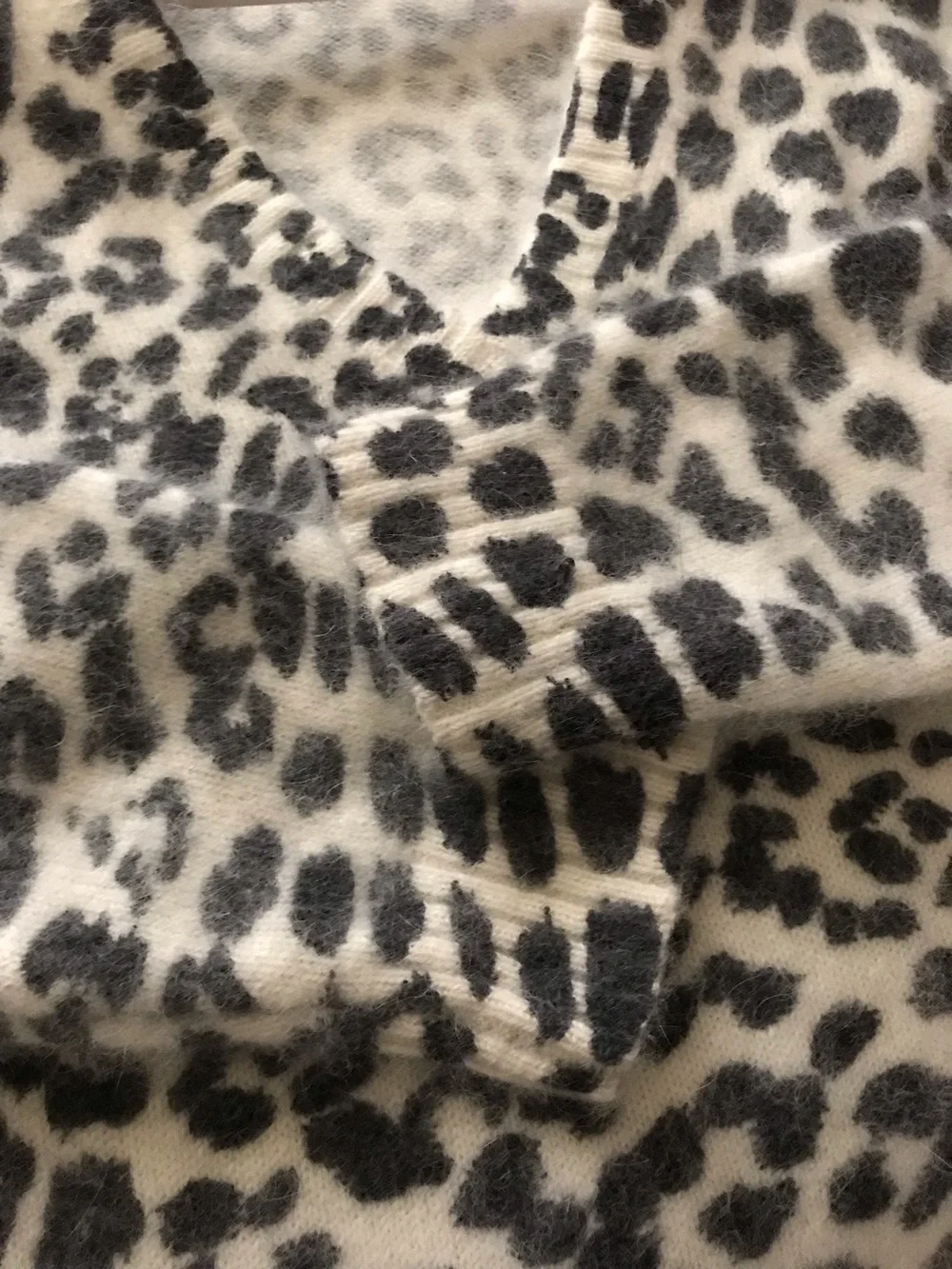 Michael Kors White and Gray Leopard Angora Sweater